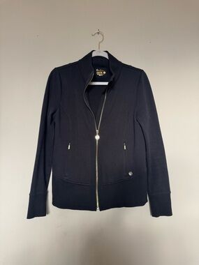 Lilly Pulitzer Black Zip-Up Bomber Jacket with Gold Hardware
